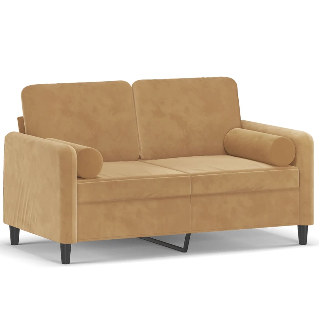 2-Sitzer-Sofa mit Zierkissen Braun 120 cm Samt