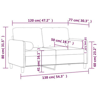 2-Sitzer-Sofa mit Zierkissen Creme 120 cm Samt