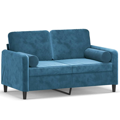 2-Sitzer-Sofa mit Zierkissen Blau 120 cm Samt