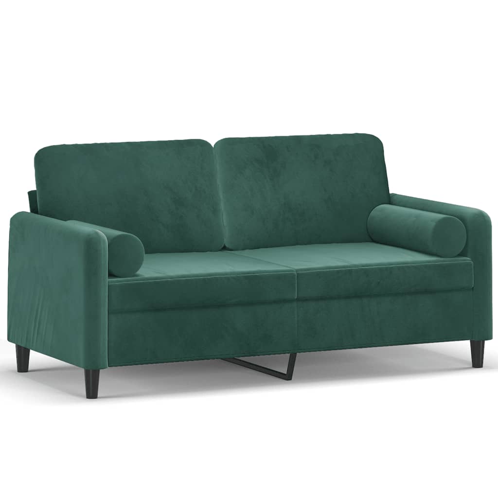 2-Sitzer-Sofa mit Zierkissen Dunkelgrün 140 cm Samt