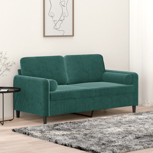 2-Sitzer-Sofa mit Zierkissen Dunkelgrün 140 cm Samt