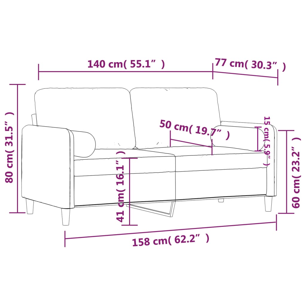 2-Sitzer-Sofa mit Zierkissen Weinrot 140 cm Samt