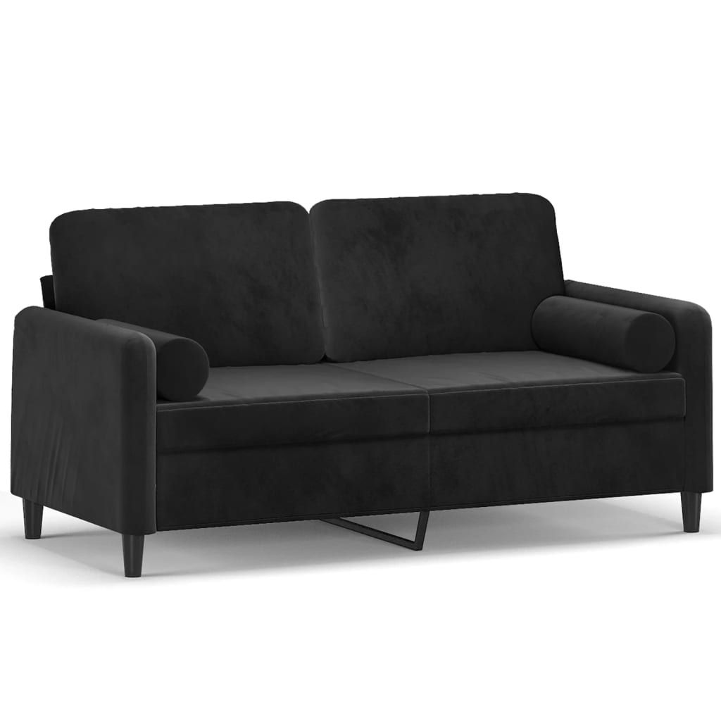 2-Sitzer-Sofa mit Zierkissen Schwarz 140 cm Samt