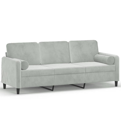 3-Sitzer-Sofa mit Zierkissen Hellgrau 180 cm Samt