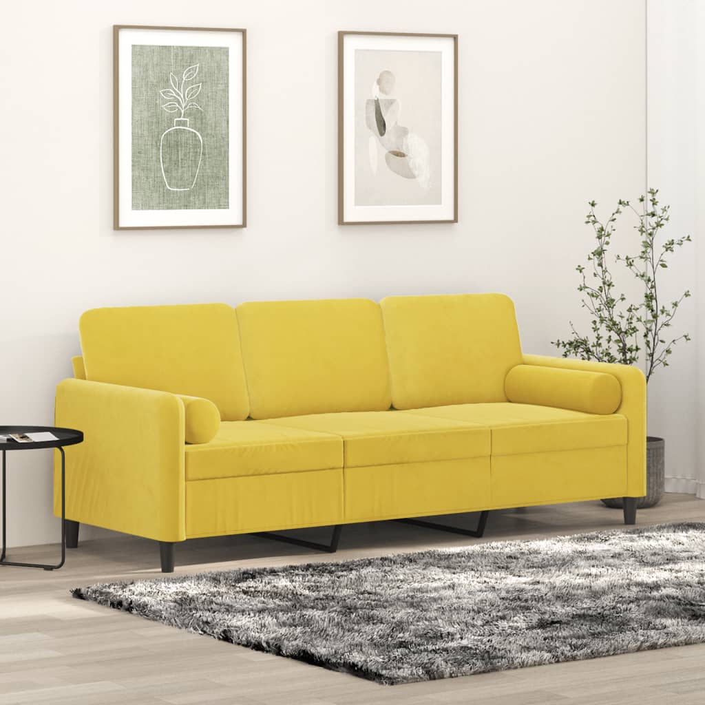 3-Sitzer-Sofa mit Zierkissen Gelb 180 cm Samt