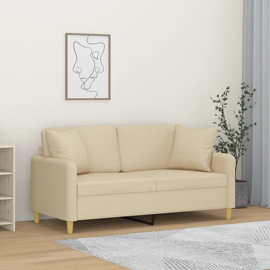 2-Sitzer-Sofa mit Zierkissen Creme 140 cm Stoff