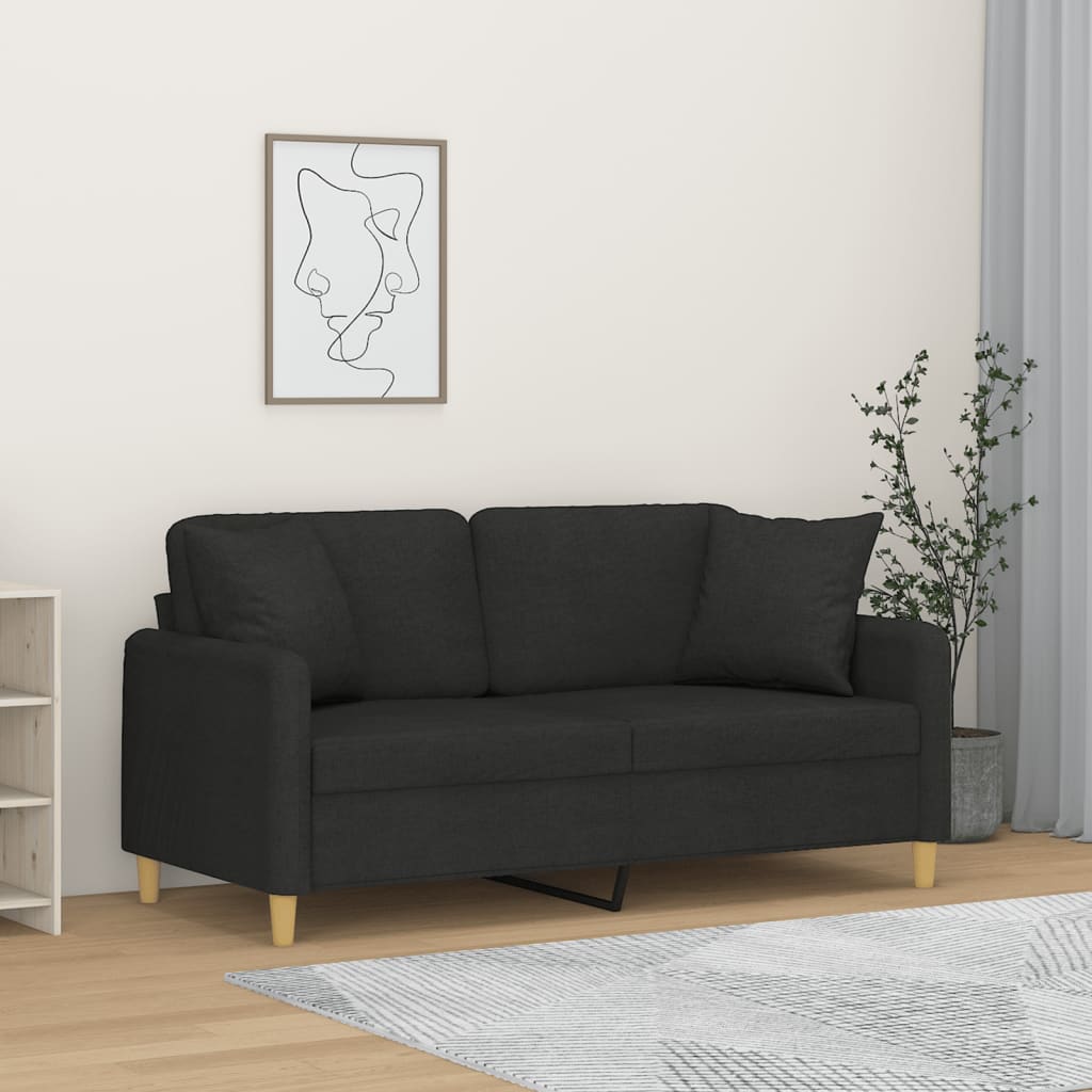 2-Sitzer-Sofa mit Zierkissen Schwarz 140 cm Stoff