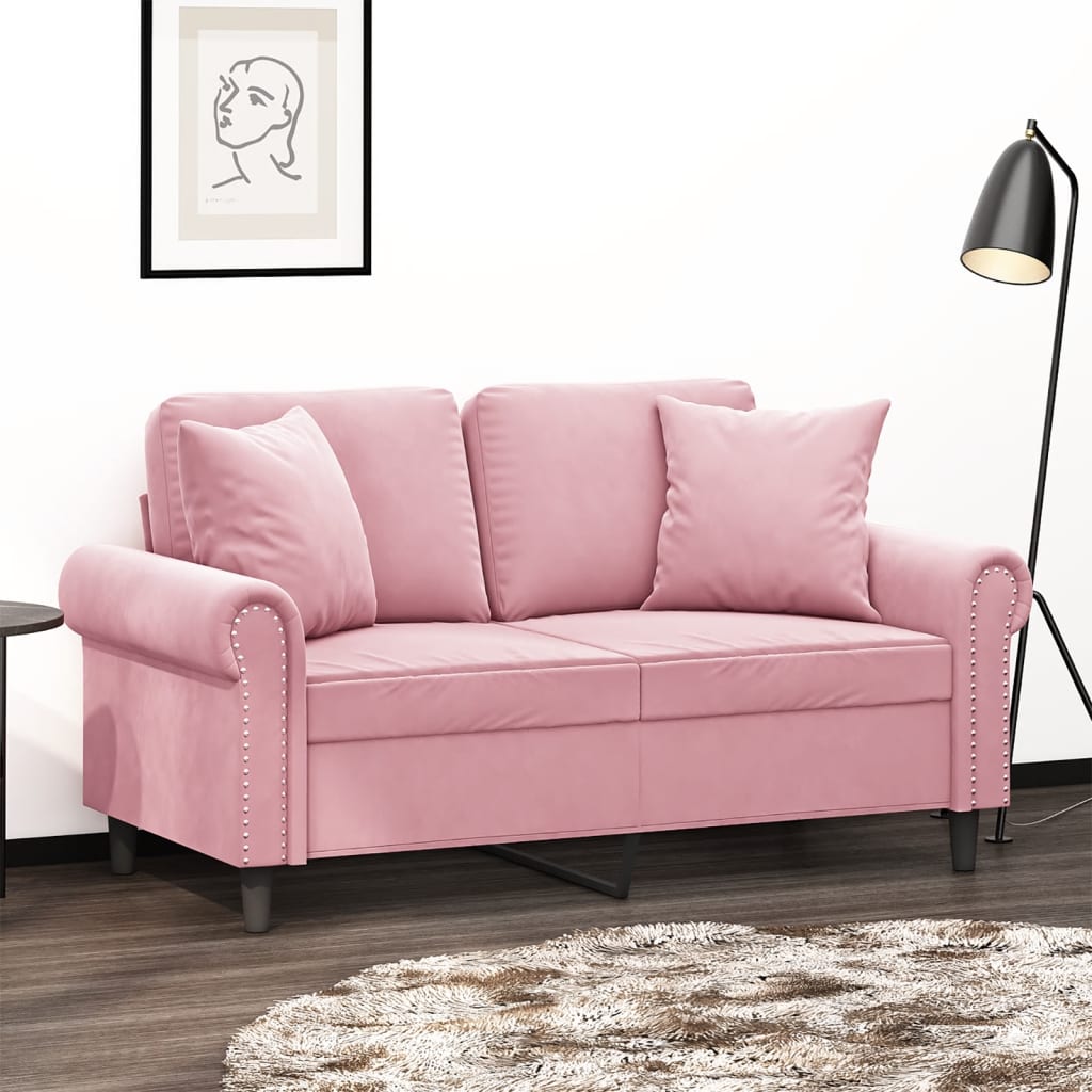 2-Sitzer-Sofa mit Zierkissen Rosa 120 cm Samt