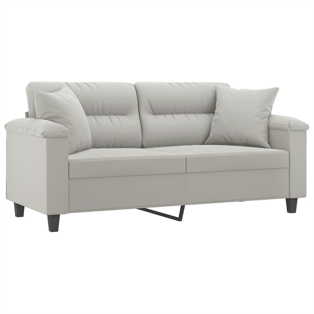 2-Sitzer-Sofa mit Kissen Hellgrau 140 cm Mikrofasergewebe