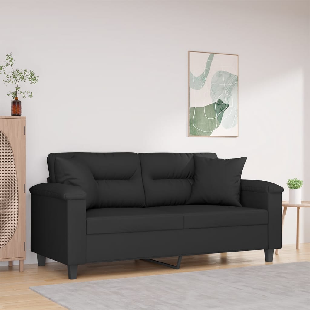 2-Sitzer-Sofa mit Kissen Schwarz 140 cm Mikrofasergewebe