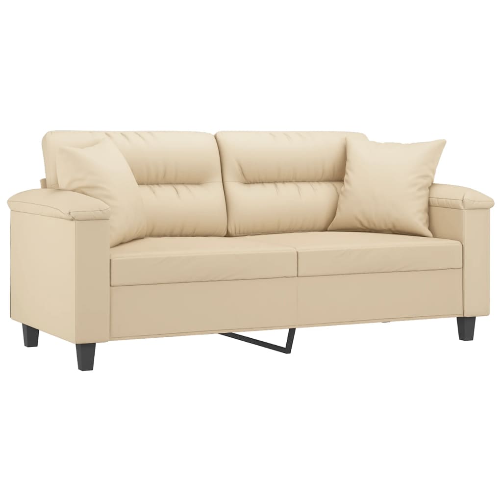 2-Sitzer-Sofa mit Kissen Creme 140 cm Mikrofasergewebe