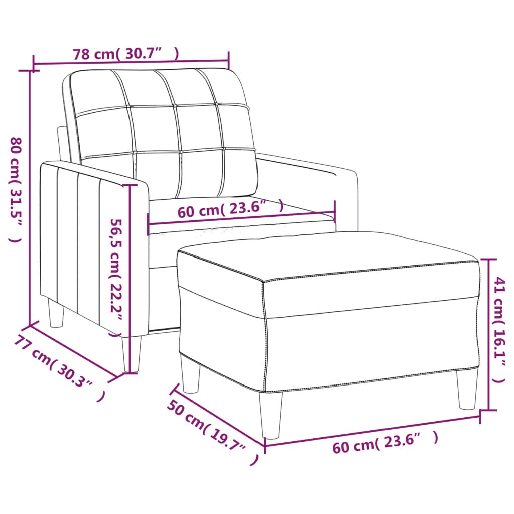 Sessel mit Hocker Dunkelgrau 60 cm Stoff