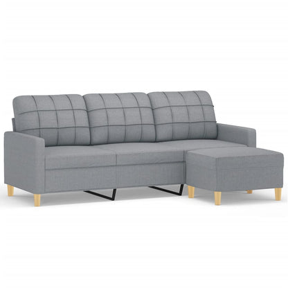 3-Sitzer-Sofa mit Hocker Hellgrau 180 cm Stoff