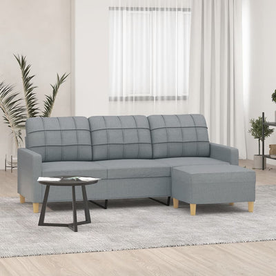 3-Sitzer-Sofa mit Hocker Hellgrau 180 cm Stoff