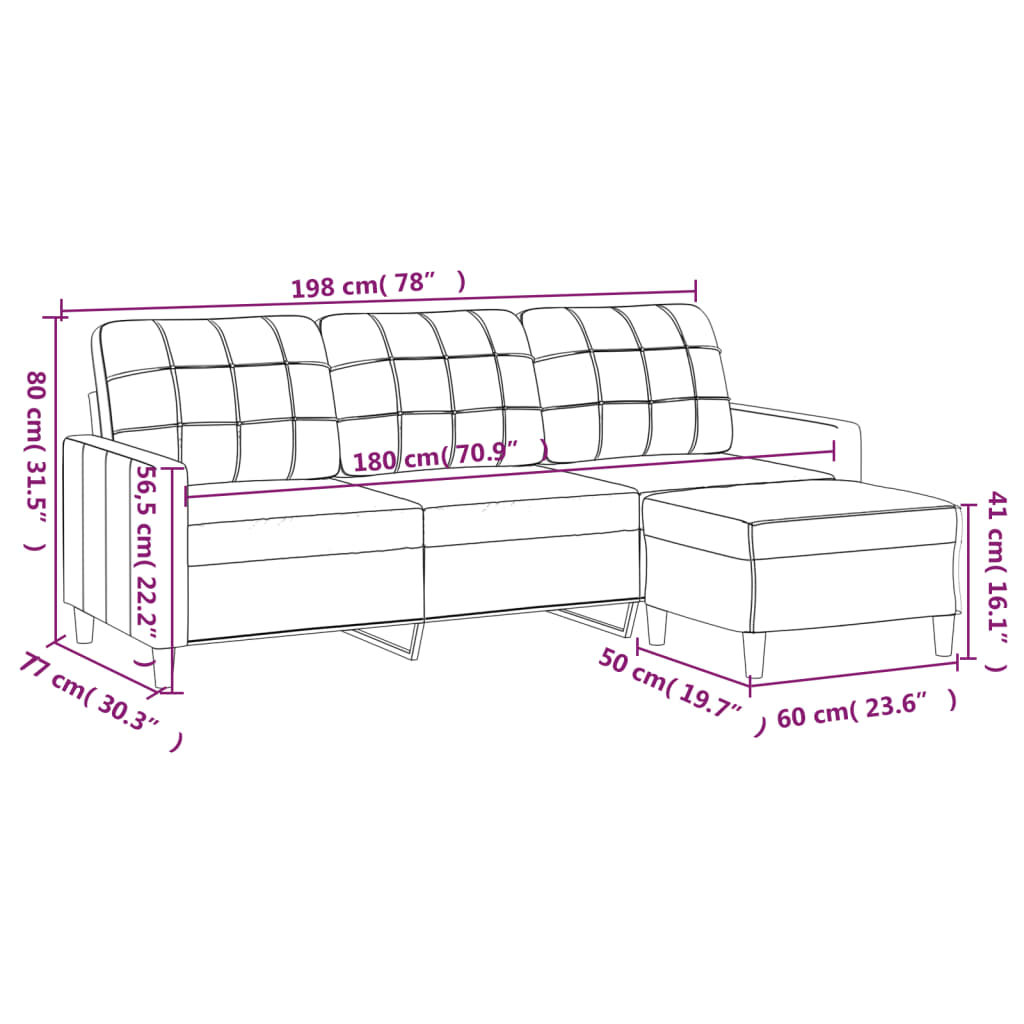 3-Sitzer-Sofa mit Hocker Dunkelgrau 180 cm Stoff