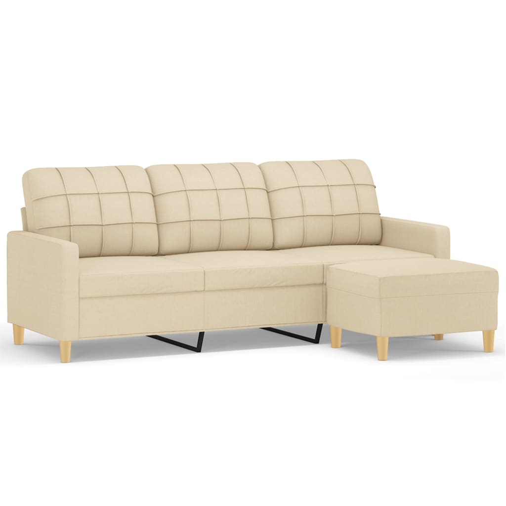 3-Sitzer-Sofa mit Hocker Creme 180 cm Stoff