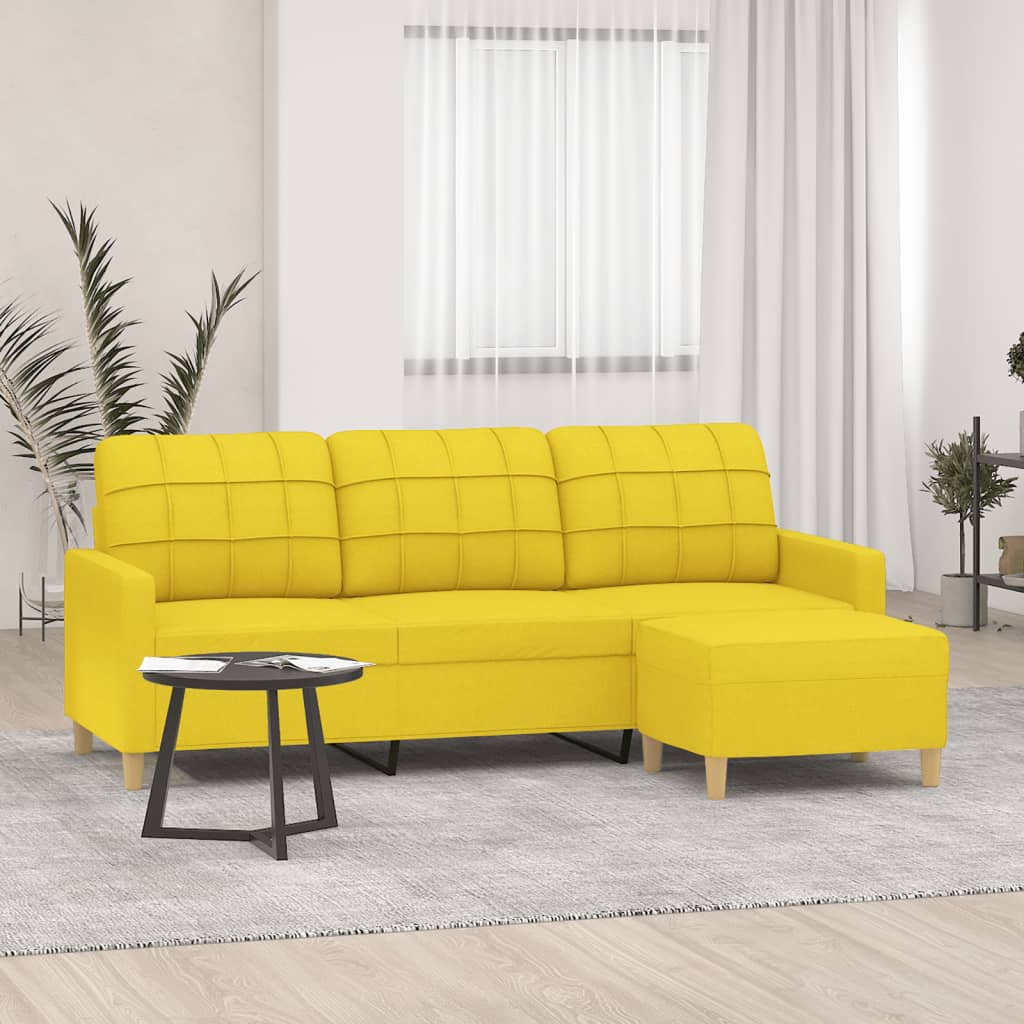 3-Sitzer-Sofa mit Hocker Hellgelb 180 cm Stoff