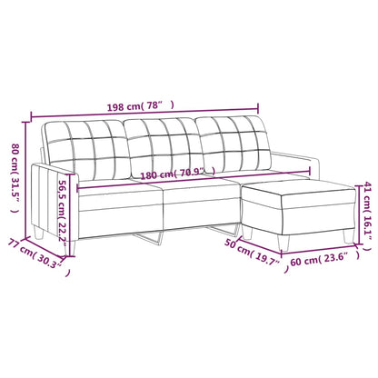 3-Sitzer-Sofa mit Hocker Schwarz 180 cm Kunstleder