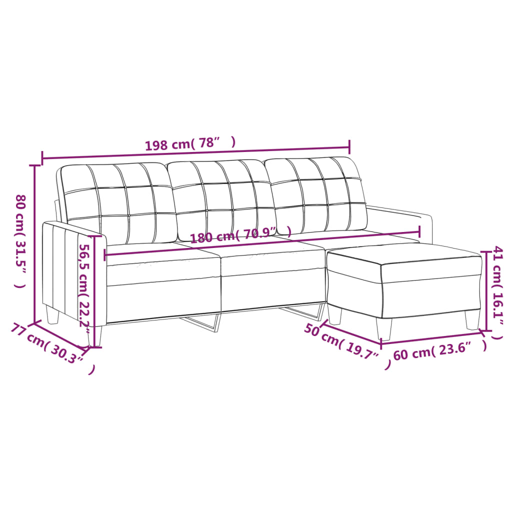 3-Sitzer-Sofa mit Hocker Creme 180 cm Kunstleder