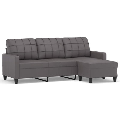 3-Sitzer-Sofa mit Hocker Grau 180 cm Kunstleder