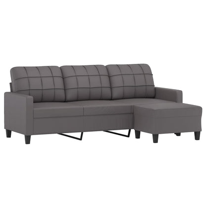 3-Sitzer-Sofa mit Hocker Grau 180 cm Kunstleder