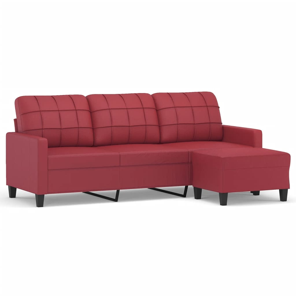 3-Sitzer-Sofa mit Hocker Weinrot 180 cm Kunstleder