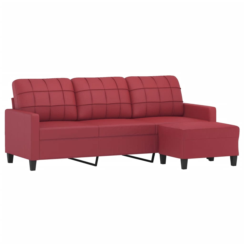 3-Sitzer-Sofa mit Hocker Weinrot 180 cm Kunstleder