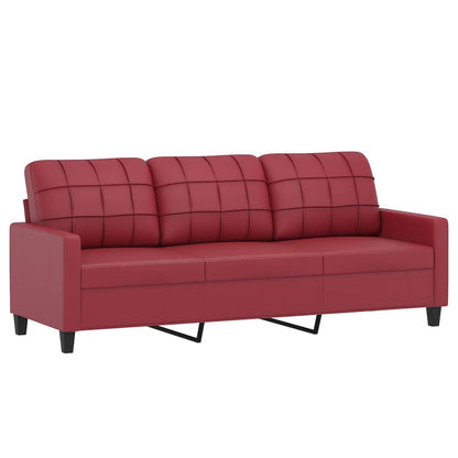 3-Sitzer-Sofa mit Hocker Weinrot 180 cm Kunstleder