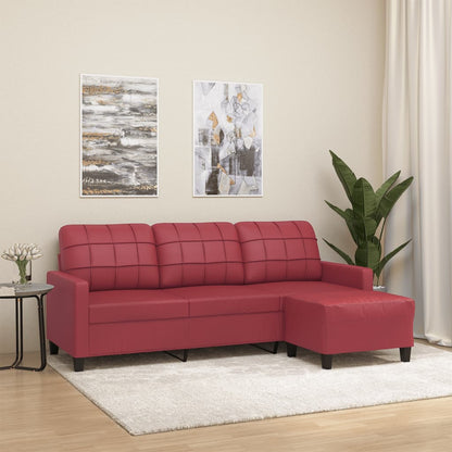 3-Sitzer-Sofa mit Hocker Weinrot 180 cm Kunstleder