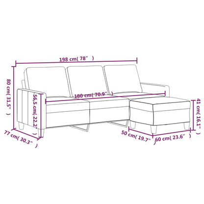 3-Sitzer-Sofa mit Hocker Schwarz 180 cm Kunstleder