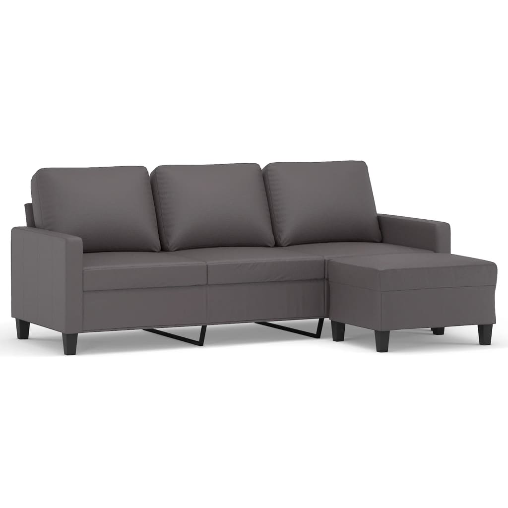 3-Sitzer-Sofa mit Hocker Grau 180 cm Kunstleder