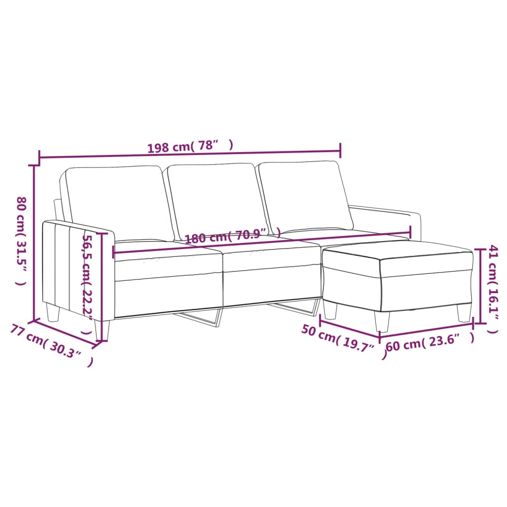 3-Sitzer-Sofa mit Hocker Grau 180 cm Kunstleder