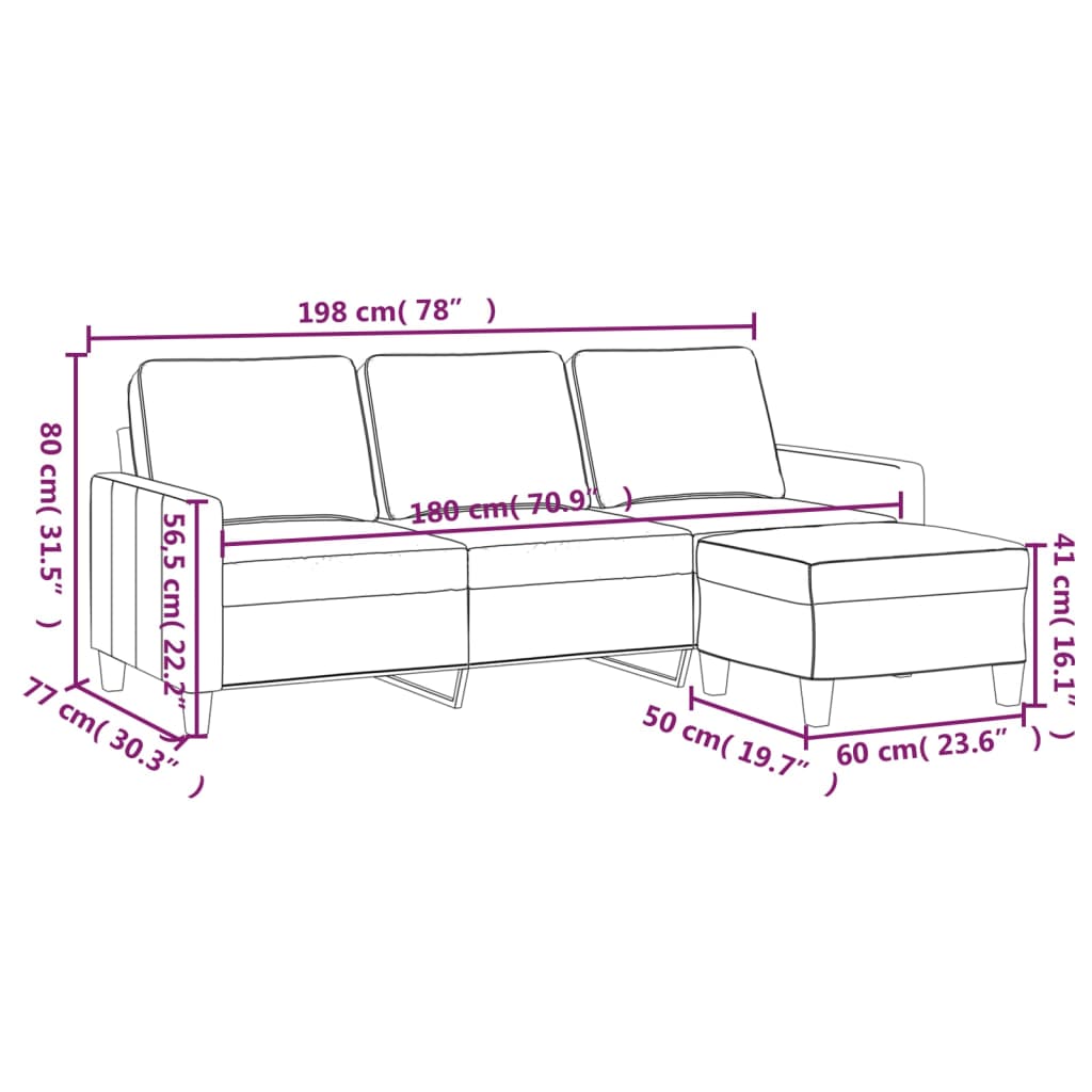 3-Sitzer-Sofa mit Hocker Dunkelgrau 180 cm Stoff