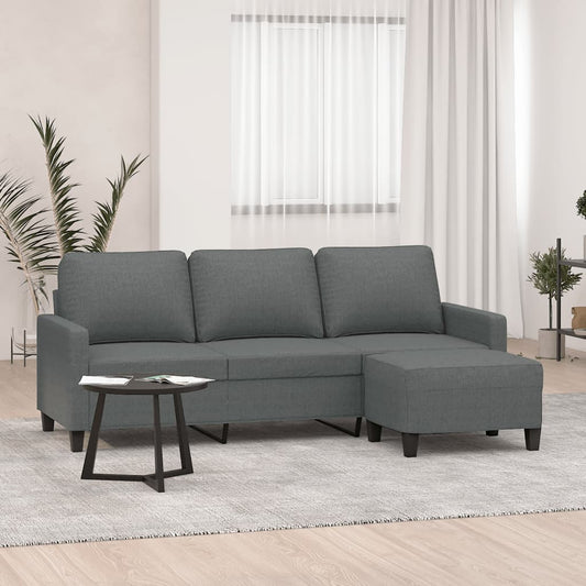 3-Sitzer-Sofa mit Hocker Dunkelgrau 180 cm Stoff