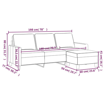 3-Sitzer-Sofa mit Hocker Braun 180 cm Stoff