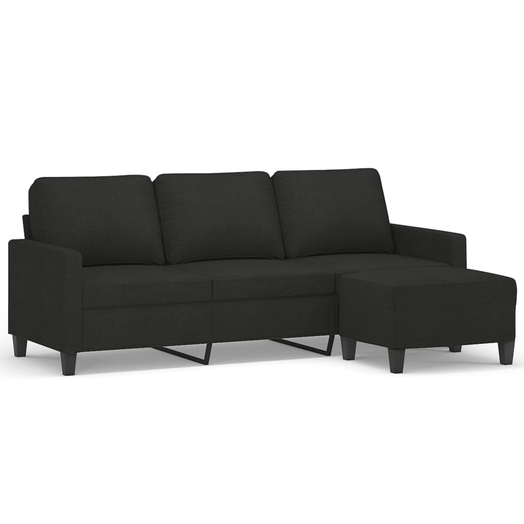 3-Sitzer-Sofa mit Hocker Schwarz 180 cm Stoff