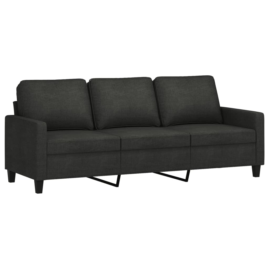 3-Sitzer-Sofa mit Hocker Schwarz 180 cm Stoff