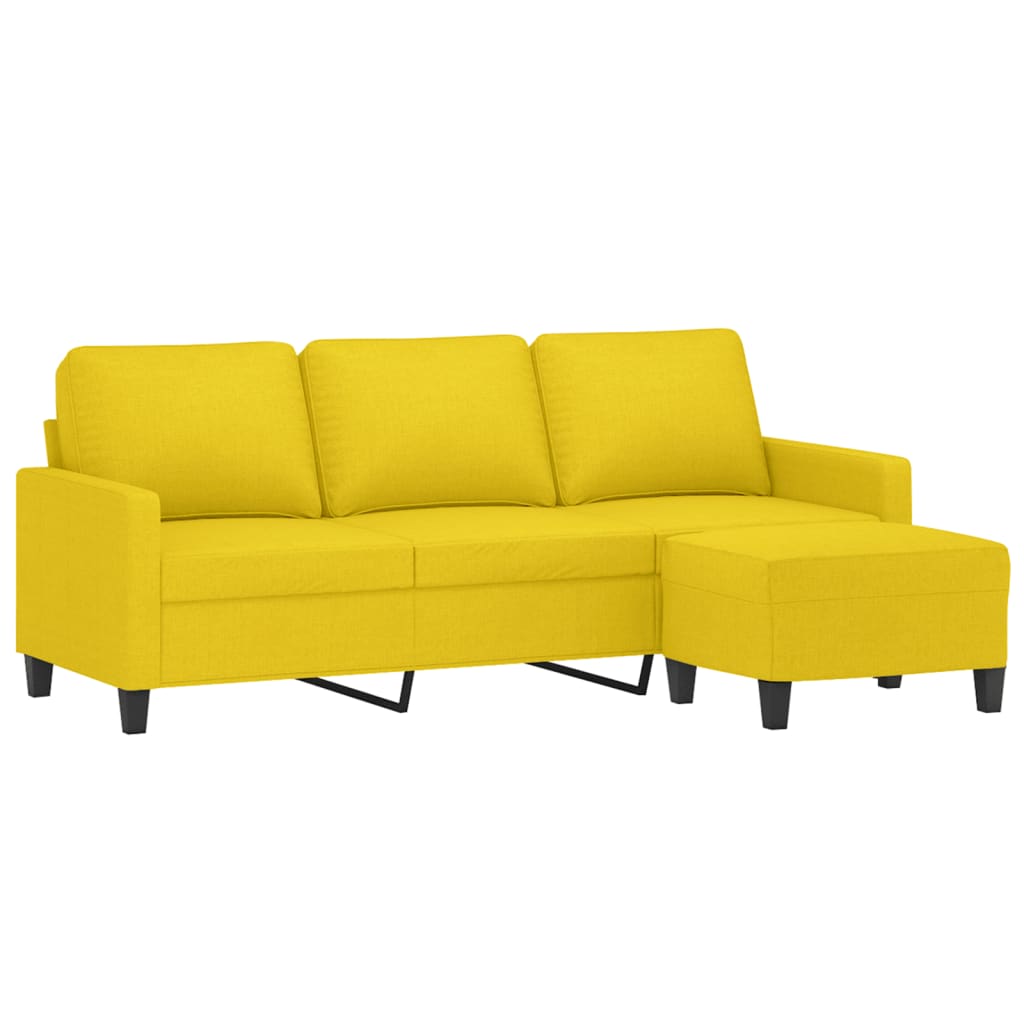 3-Sitzer-Sofa mit Hocker Hellgelb 180 cm Stoff