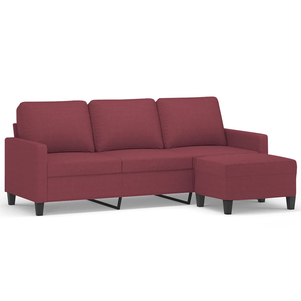 3-Sitzer-Sofa mit Hocker Weinrot 180 cm Stoff