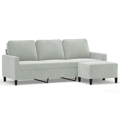 3-Sitzer-Sofa mit Hocker Hellgrau 180 cm Samt