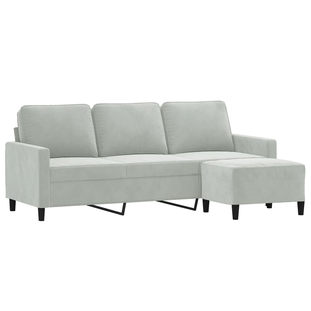 3-Sitzer-Sofa mit Hocker Hellgrau 180 cm Samt