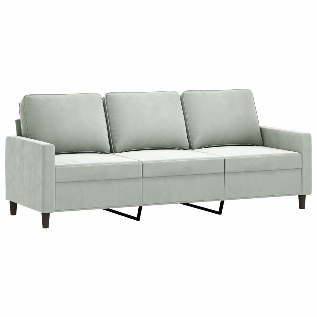 3-Sitzer-Sofa mit Hocker Hellgrau 180 cm Samt