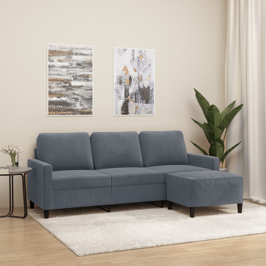 3-Sitzer-Sofa mit Hocker Dunkelgrau 180 cm Samt