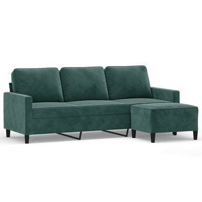 3-Sitzer-Sofa mit Hocker Dunkelgrün 180 cm Samt