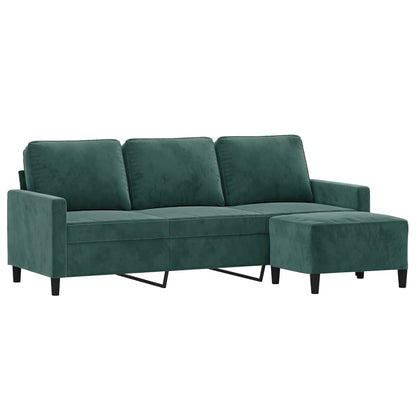 3-Sitzer-Sofa mit Hocker Dunkelgrün 180 cm Samt