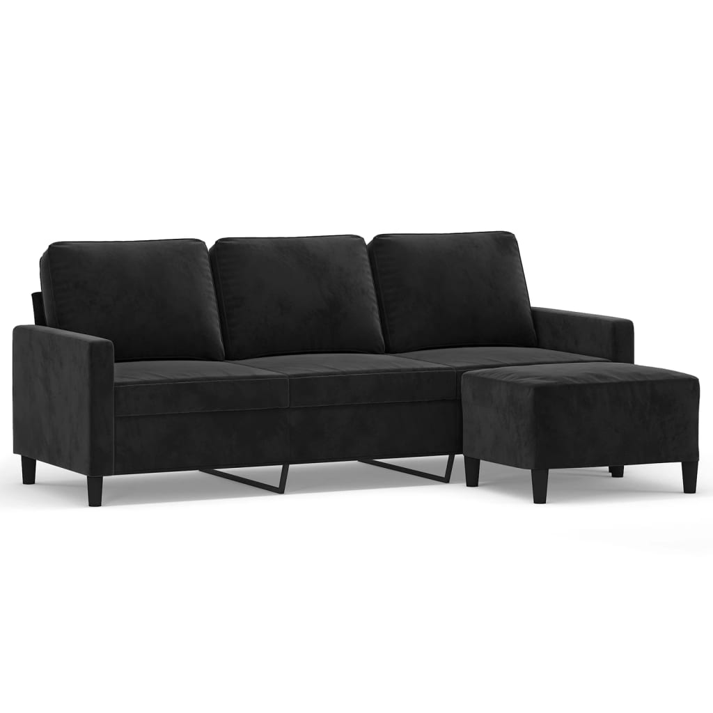 3-Sitzer-Sofa mit Hocker Schwarz 180 cm Samt