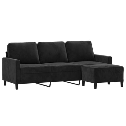 3-Sitzer-Sofa mit Hocker Schwarz 180 cm Samt