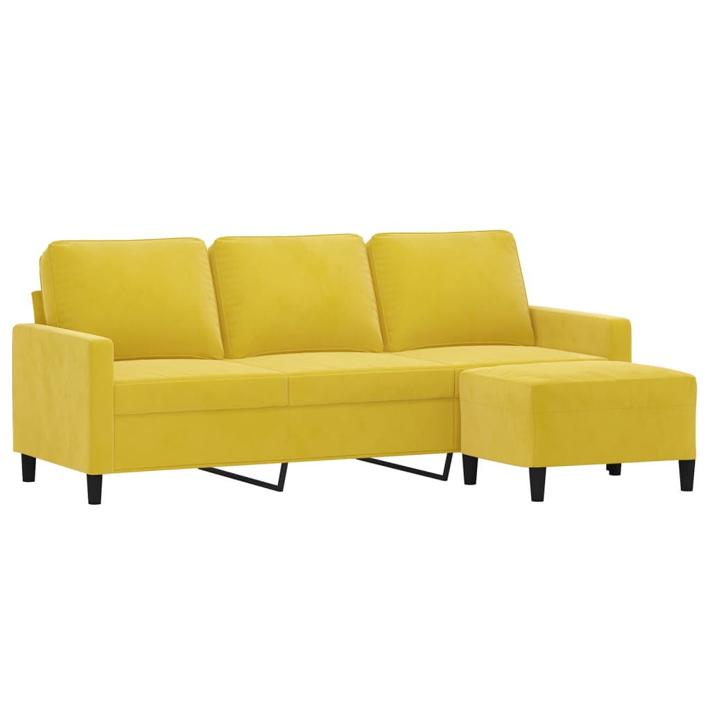 3-Sitzer-Sofa mit Hocker Gelb 180 cm Samt