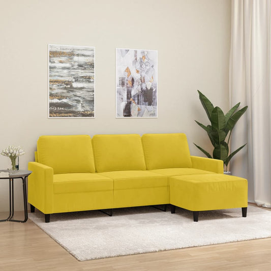 3-Sitzer-Sofa mit Hocker Gelb 180 cm Samt