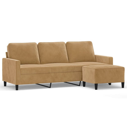 3-Sitzer-Sofa mit Hocker Braun 180 cm Samt